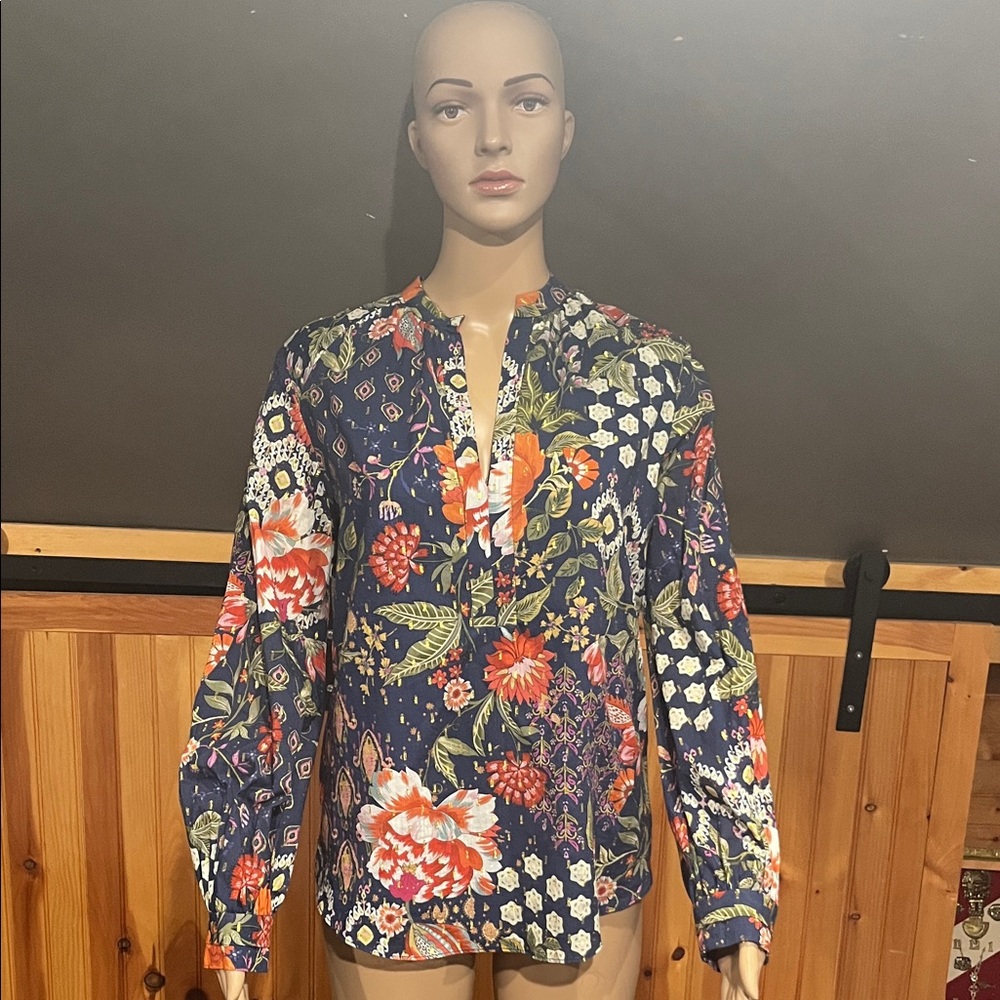 Amanda Uprichard Navy Floral Blouse